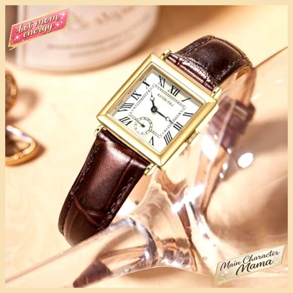 Vintage Square Leather Strap Quartz Watch, 30M Water Resistant, Adjustable main image 5